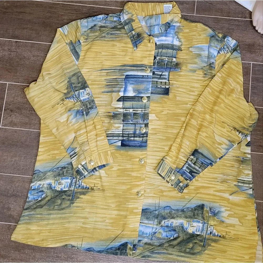 Vintage Wild Thyme oversized long sleeve printed button down shirt. - Picture 4 of 14